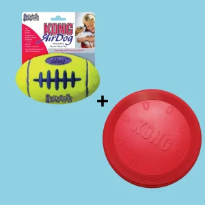 Combideal - Kong Flyer Frisbee Rood (23 CM) + Kong Airdog Football Geel
